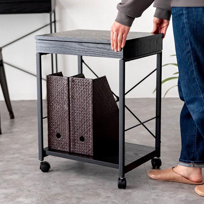 デスク パソコンデスク スチール 木製 W 45 × D 34 × H 61.5 cm  ブラック ナチュラル 引出し付き モノトーン リモートワーク 91508 | ブランド登録なし | 03