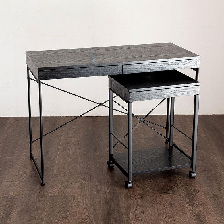 デスク パソコンデスク スチール 木製 W 45 × D 34 × H 61.5 cm  ブラック ナチュラル 引出し付き モノトーン リモートワーク 91508 | ブランド登録なし | 12