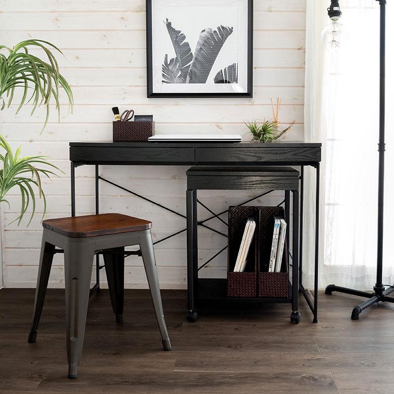 デスク パソコンデスク スチール 木製 W 45 × D 34 × H 61.5 cm  ブラック ナチュラル 引出し付き モノトーン リモートワーク 91508 | ブランド登録なし | 13