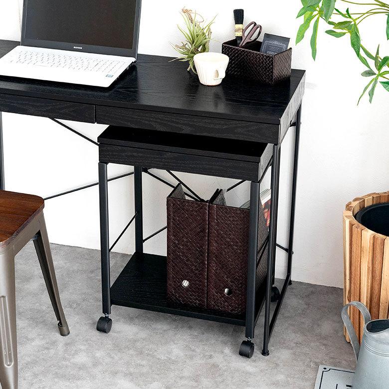 デスク パソコンデスク スチール 木製 W 45 × D 34 × H 61.5 cm  ブラック ナチュラル 引出し付き モノトーン リモートワーク 91508 | ブランド登録なし | 19