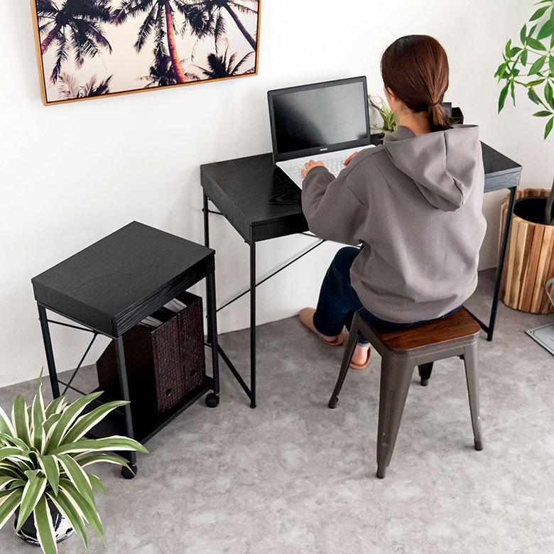 デスク パソコンデスク スチール 木製 W 45 × D 34 × H 61.5 cm  ブラック ナチュラル 引出し付き モノトーン リモートワーク 91508 | ブランド登録なし | 20