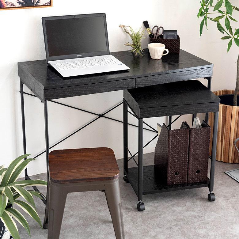 デスク パソコンデスク スチール 木製 W 45 × D 34 × H 61.5 cm  ブラック ナチュラル 引出し付き モノトーン リモートワーク 91508 | ブランド登録なし | 06