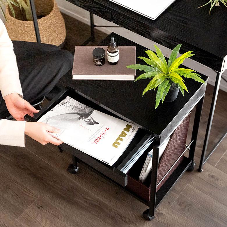 デスク パソコンデスク スチール 木製 W 45 × D 34 × H 61.5 cm  ブラック ナチュラル 引出し付き モノトーン リモートワーク 91508 | ブランド登録なし | 07