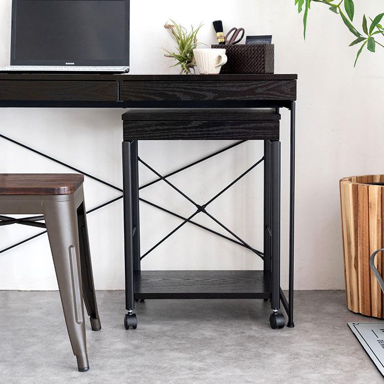 デスク パソコンデスク スチール 木製 W 45 × D 34 × H 61.5 cm  ブラック ナチュラル 引出し付き モノトーン リモートワーク 91508 | ブランド登録なし | 09