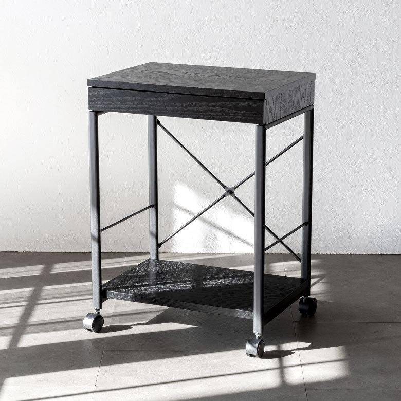 デスク パソコンデスク スチール 木製 W 45 × D 34 × H 61.5 cm  ブラック ナチュラル 引出し付き モノトーン リモートワーク 91508 | ブランド登録なし | 10