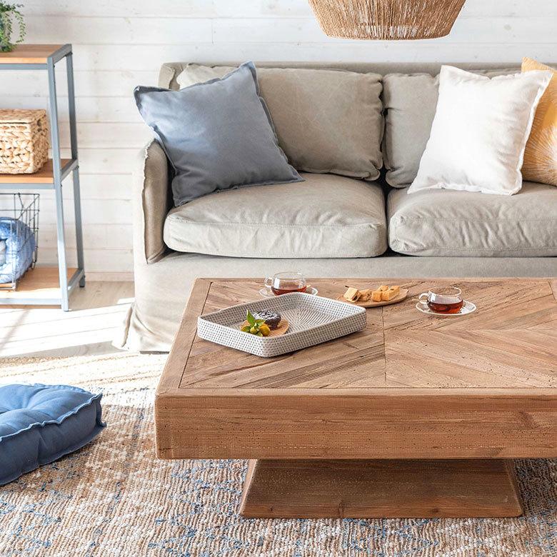 ローテーブル 大型 古材 センターテーブル テーブル 天然木 木製 W約100cm 正方形 床座 シンプル 北欧 91510 | ブランド登録なし | 01