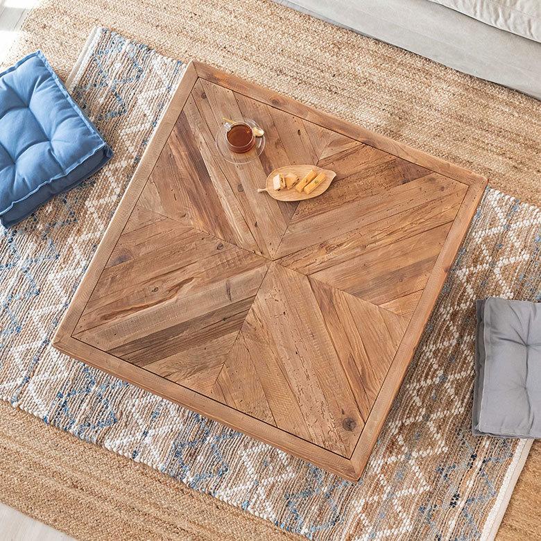 ローテーブル 大型 古材 センターテーブル テーブル 天然木 木製 W約100cm 正方形 床座 シンプル 北欧 91510 | ブランド登録なし | 05