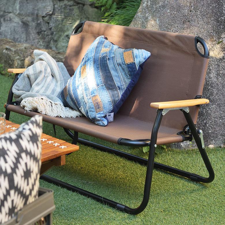 折り畳み式 ロータイプ 2人掛け ブラウン グレー いす アウトドア用品 ロースタイル キャンプ おしゃれ ポータブル 91512 | ブランド登録なし | 14