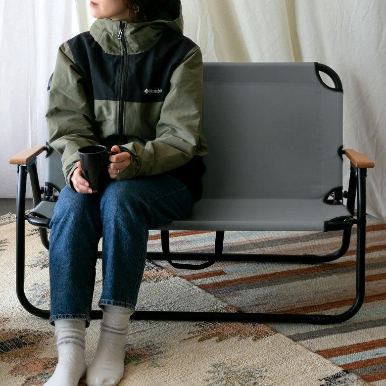 折り畳み式 ロータイプ 2人掛け ブラウン グレー いす アウトドア用品 ロースタイル キャンプ おしゃれ ポータブル 91512 | ブランド登録なし | 15