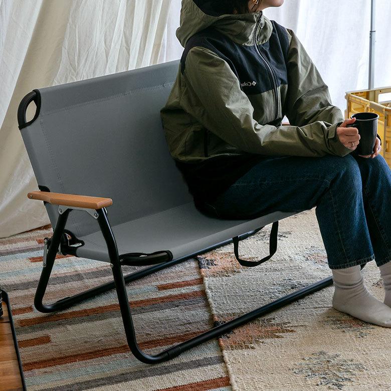 折り畳み式 ロータイプ 2人掛け ブラウン グレー いす アウトドア用品 ロースタイル キャンプ おしゃれ ポータブル 91512 | ブランド登録なし | 19