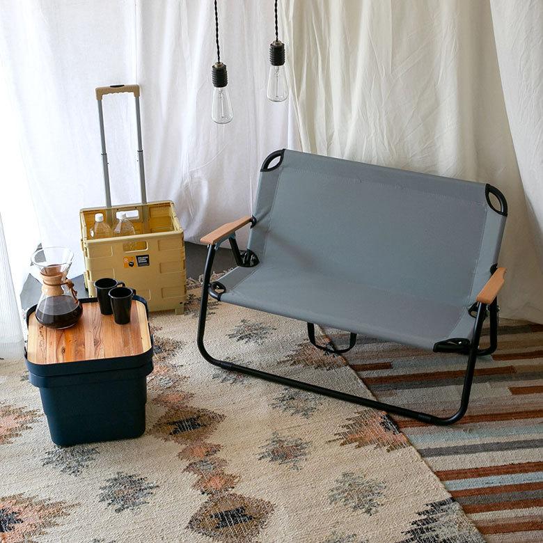 折り畳み式 ロータイプ 2人掛け ブラウン グレー いす アウトドア用品 ロースタイル キャンプ おしゃれ ポータブル 91512 | ブランド登録なし | 20
