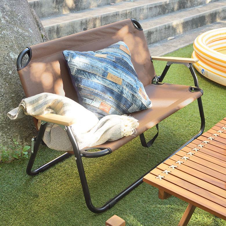 折り畳み式 ロータイプ 2人掛け ブラウン グレー いす アウトドア用品 ロースタイル キャンプ おしゃれ ポータブル 91512 | ブランド登録なし | 05