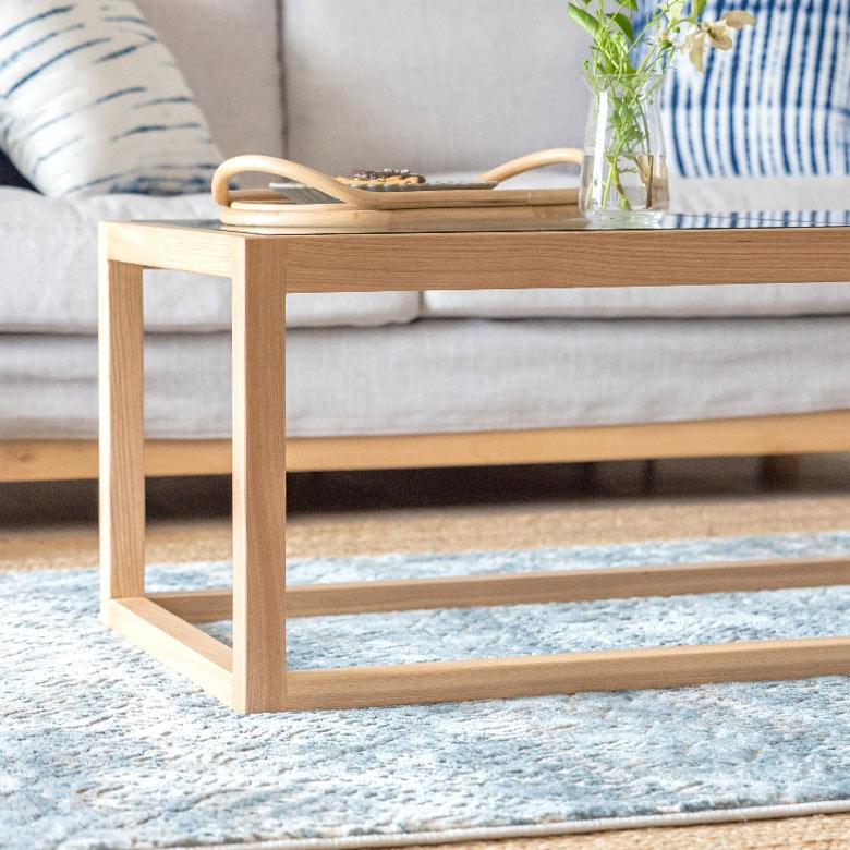 センター テーブル 木製 ガラス 長方形 W 110 × D 50 cm ロー コーヒー 強化 天然木 ウッドフレーム おしゃれ シンプル ブラック ナチュラル 91519 | 東谷 | 06