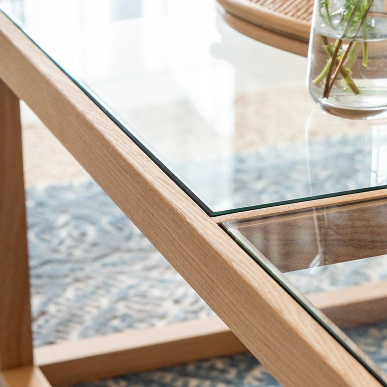 センター テーブル 木製 ガラス 長方形 W 110 × D 50 cm ロー コーヒー 強化 天然木 ウッドフレーム おしゃれ シンプル ブラック ナチュラル 91519 | 東谷 | 07