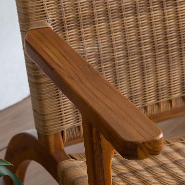 デンマーク　チーク　木製フレーム 青いクッション 　1人掛けチェア　肘掛け デンマーク チーク 木製フレーム 青いクッション 1人掛けチェア