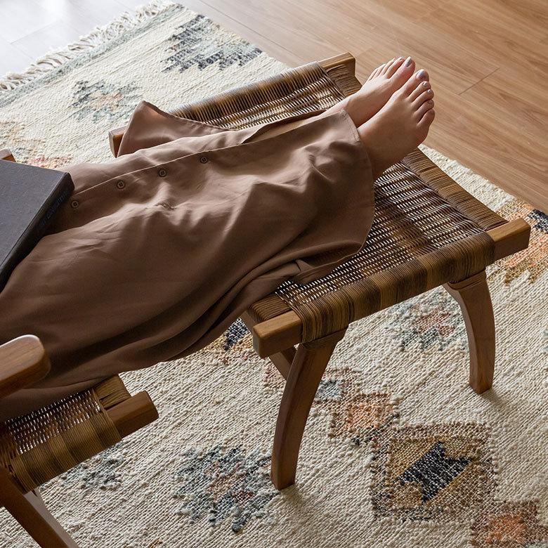 チェア 1人掛け 1P アーム 肘掛 オットマン 付き いす 椅子 イス 天然木 チーク 耐水 汚れに強い 北欧 リゾート おしゃれ ナチュラル 家具 西海岸 91530 | 東谷 | 12