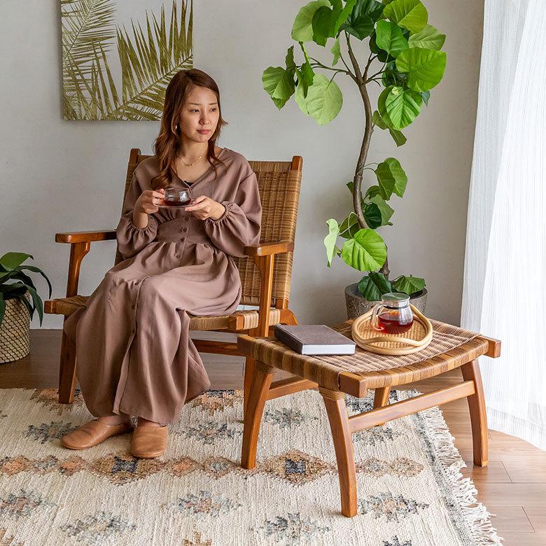 チェア 1人掛け 1P アーム 肘掛 オットマン 付き いす 椅子 イス 天然木 チーク 耐水 汚れに強い 北欧 リゾート おしゃれ ナチュラル 家具 西海岸 91530 | 東谷 | 05