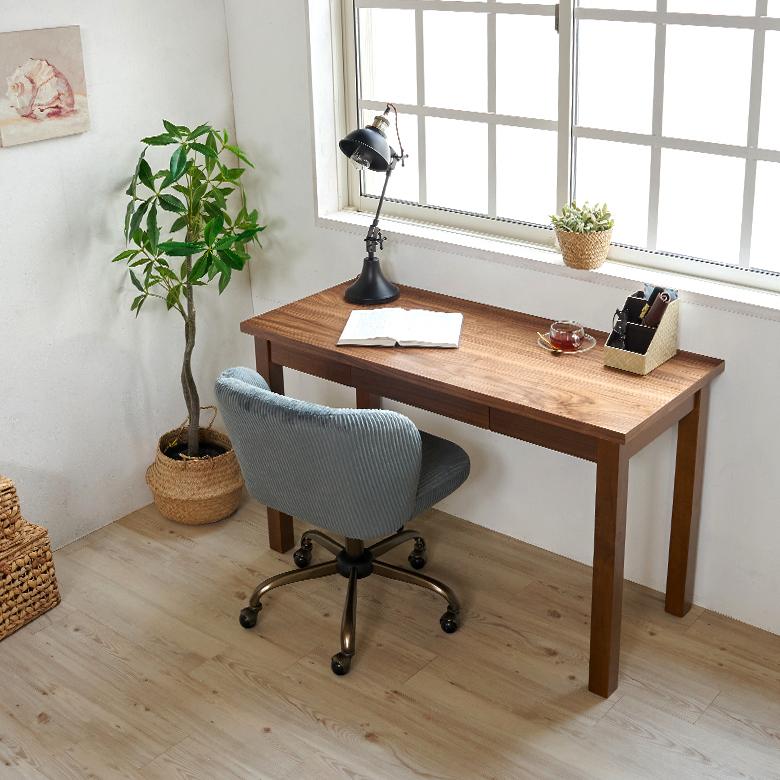 デスク 木製 スリム 引出し 付き ウッド 木目 ウォールナット 机 ワーク おしゃれ シンプル ナチュラル 北欧 リモート テレワーク 学習 勉強 在宅勤務 91534 | 東谷 | 08