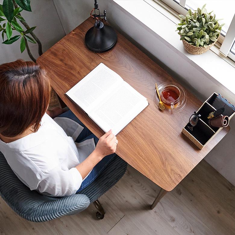 デスク 木製 スリム 引出し 付き ウッド 木目 ウォールナット 机 ワーク おしゃれ シンプル ナチュラル 北欧 リモート テレワーク 学習 勉強 在宅勤務 91535 | 東谷 | 02