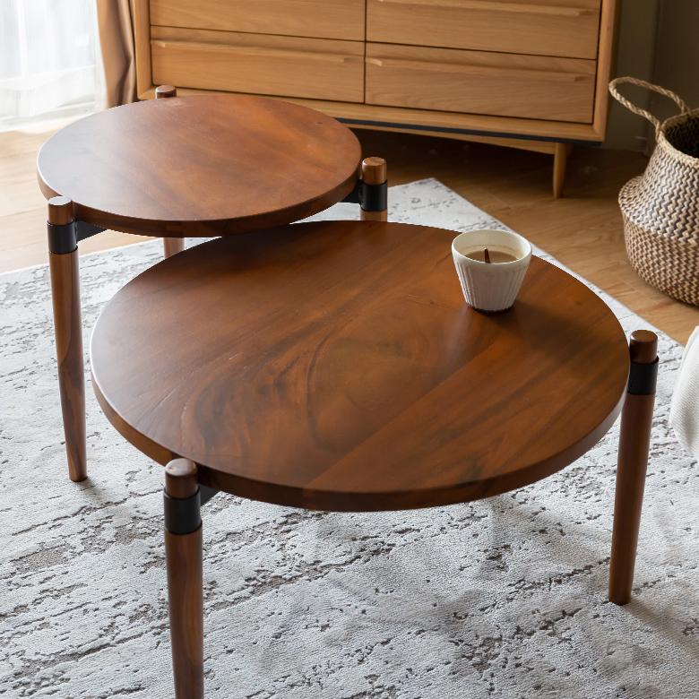 サイド テーブル 机 木製 スチール ラウンド ネスト 丸 円卓 天然木 ソファ ナイト 家具 カフェ リビング 寝室 おしゃれ シンプル ナチュラル 北欧 西海岸 91540 | 東谷 | 07