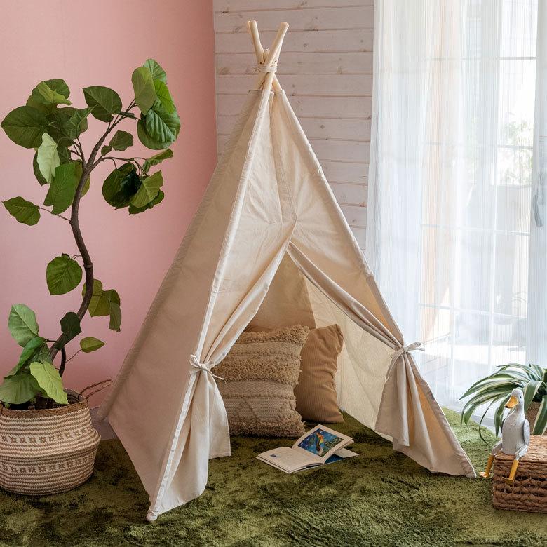ティピー テント 専用バッグ 付き 子供 キッズ 幅120cm 高さ150cm 室内用 簡単 かわいい シンプル おしゃれ インテリア コンパクト 収納 西海岸 91545 | ブランド登録なし