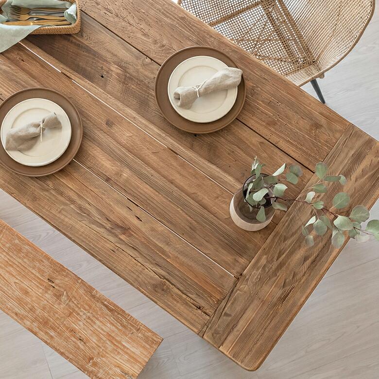 ダイニング テーブル リビング 木製 長方形 食卓 古材 天然木 4人 大きめ おしゃれ シンプル ナチュラル 作業台 家具 インテリア ヴィンテージ 西海岸 91551 | 東谷 | 03