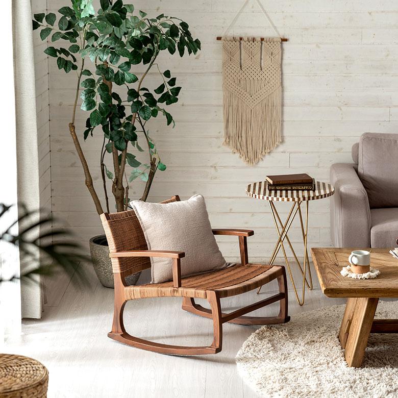 ロッキング チェア 椅子 ラタン調 チーク 材 屋内 室内 イス chair 家具 リビング インテリア 天然木 ロー 北欧 カントリー おしゃれ リラックス 西海岸 91552 | 東谷 | 07