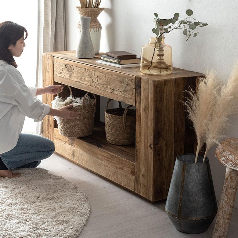 コンソール テレビ 台 TV 衣類 収納 引き出し付き オーディオ 本棚 家具 インテリア リビング アンティーク ビンテージ ヴィンテージ 天然木 古材 西海岸 91556 | 東谷 | 02