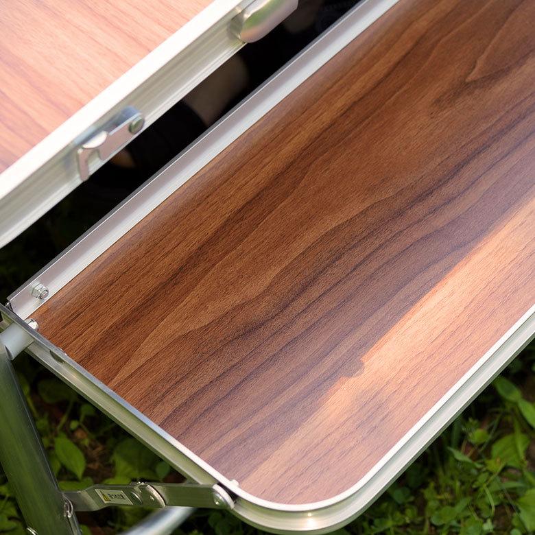 折りたたみ テーブル アウトドア フォールディング 木目 幅129cm 補助 ネット付 ポータブル 持ち運び 簡易 携帯 キャンプ バーベキュー レジャー おしゃれ 91563 | 東谷 | 03