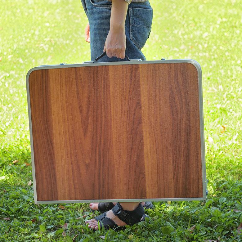 折りたたみ テーブル アウトドア フォールディング 木目 幅129cm 補助 ネット付 ポータブル 持ち運び 簡易 携帯 キャンプ バーベキュー レジャー おしゃれ 91563 | 東谷 | 08