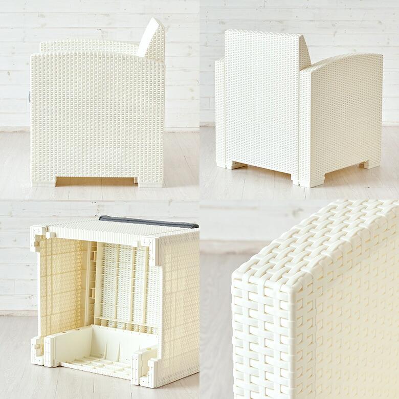 ガーデン リビング 4点セット テーブル ソファ ラタン調 ひじ掛け リゾート感 ベランダ テラス 庭 屋外 バルコニー アウトドア 家具 西海岸 91565 | ブランド登録なし | 19