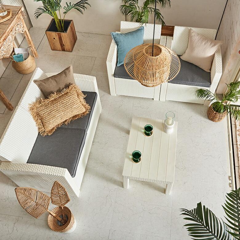 ガーデン リビング 4点セット テーブル ソファ ラタン調 ひじ掛け リゾート感 ベランダ テラス 庭 屋外 バルコニー アウトドア 家具 西海岸 91565 | ブランド登録なし | 06