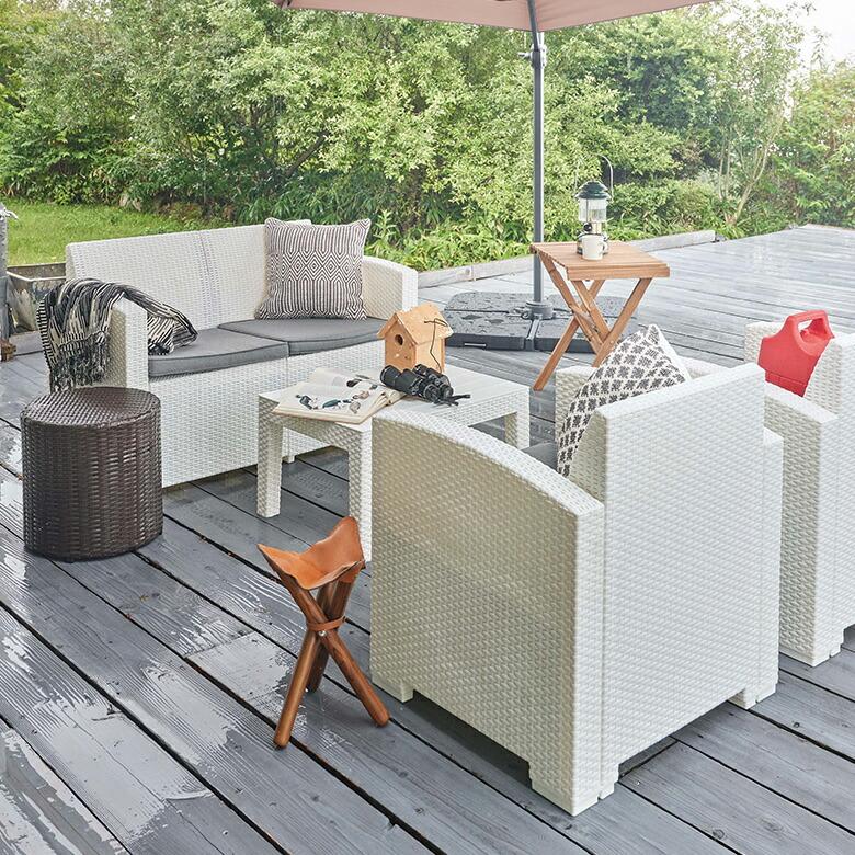 ガーデン リビング 4点セット テーブル ソファ ラタン調 ひじ掛け リゾート感 ベランダ テラス 庭 屋外 バルコニー アウトドア 家具 西海岸 91565 | ブランド登録なし | 10