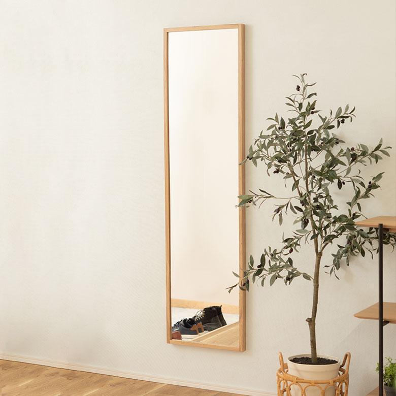 スタンド ミラー 壁掛け 鏡 オーク材 ナチュラル 約 W 43cm D 45cm H 158cm 姿見 全身 ウォール 飛散防止 おしゃれ 北欧 インテリア シンプル 西海岸風 91578 | 東谷 | 06