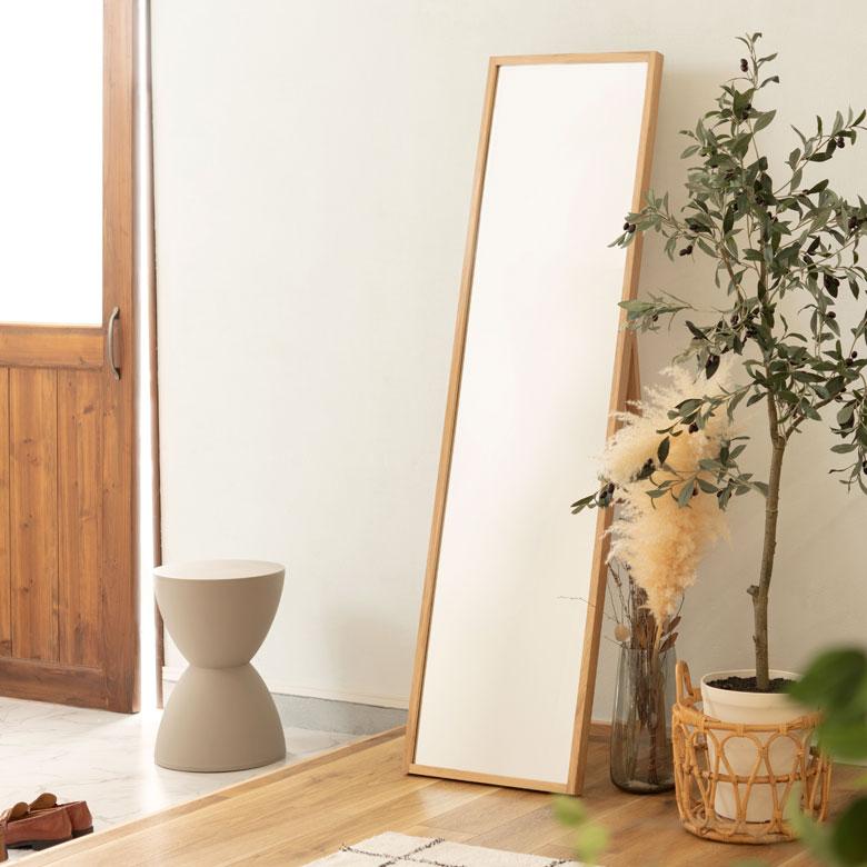 スタンド ミラー 壁掛け 鏡 オーク材 ナチュラル 約 W 43cm D 45cm H 158cm 姿見 全身 ウォール 飛散防止 おしゃれ 北欧 インテリア シンプル 西海岸風 91578 | 東谷 | 07