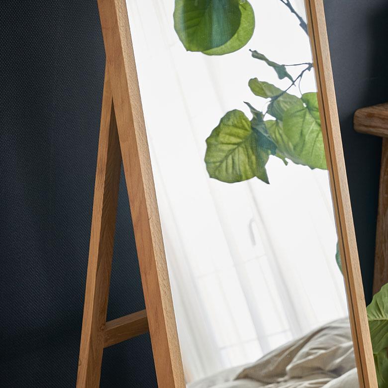 スタンド ミラー 壁掛け 鏡 オーク材 ナチュラル 約 W 43cm D 45cm H 158cm 姿見 全身 ウォール 飛散防止 おしゃれ 北欧 インテリア シンプル 西海岸風 91578 | 東谷 | 10