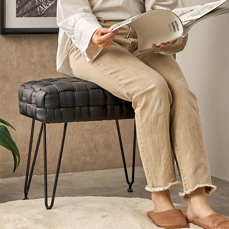 スツール ソフトレザー 椅子 イス 座面高 48cm オットマン 家具 インテリア チェア 1人 掛け 1P コンパクト 腰掛け リゾート おしゃれ 北欧 西海岸風 91579 | 東谷 | 05