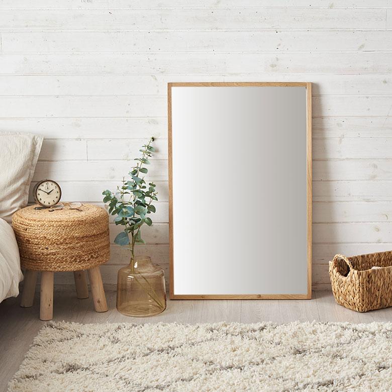 鏡 壁掛け ミラー 長方形 オーク材 ナチュラル 約 W 58cm D 3cm H 88cm ウォール 飛散防止 デコレーション おしゃれ 北欧 インテリア シンプル 西海岸風 91581 | 東谷 | 13