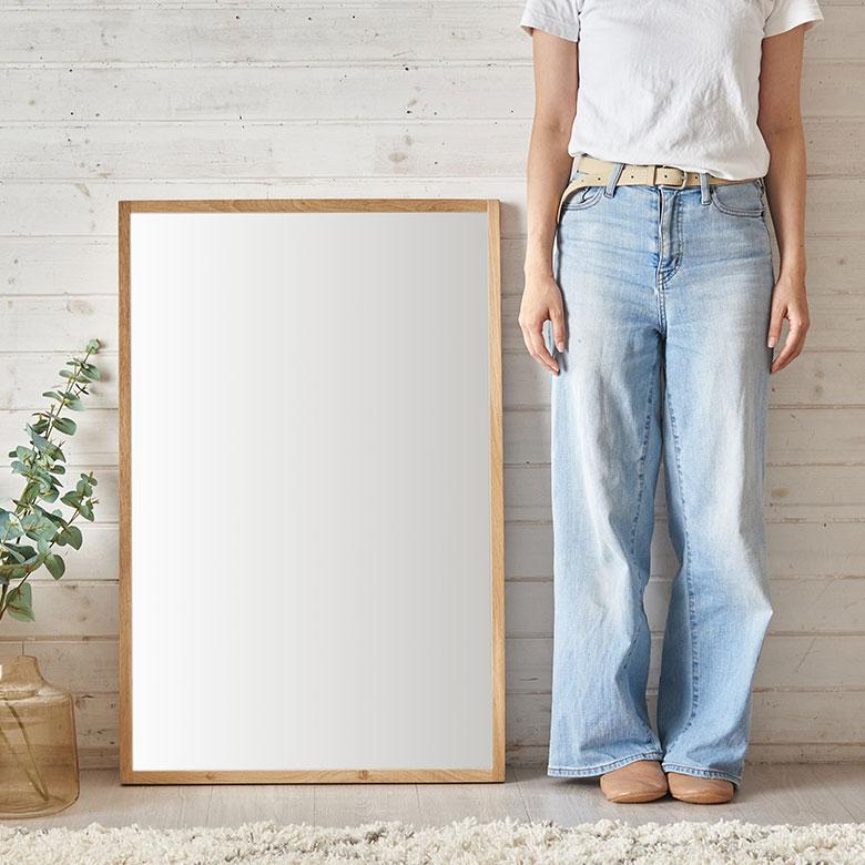 鏡 壁掛け ミラー 長方形 オーク材 ナチュラル 約 W 58cm D 3cm H 88cm ウォール 飛散防止 デコレーション おしゃれ 北欧 インテリア シンプル 西海岸風 91581 | 東谷 | 14