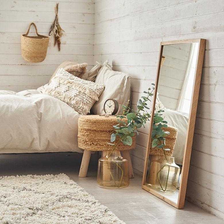 鏡 壁掛け ミラー 長方形 オーク材 ナチュラル 約 W 58cm D 3cm H 88cm ウォール 飛散防止 デコレーション おしゃれ 北欧 インテリア シンプル 西海岸風 91581 | 東谷 | 03