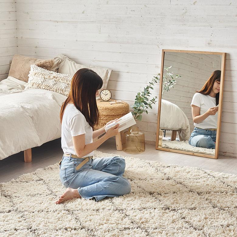 鏡 壁掛け ミラー 長方形 オーク材 ナチュラル 約 W 58cm D 3cm H 88cm ウォール 飛散防止 デコレーション おしゃれ 北欧 インテリア シンプル 西海岸風 91581 | 東谷 | 05