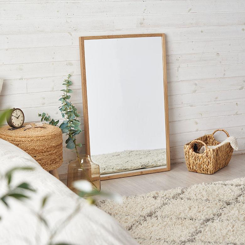 鏡 壁掛け ミラー 長方形 オーク材 ナチュラル 約 W 58cm D 3cm H 88cm ウォール 飛散防止 デコレーション おしゃれ 北欧 インテリア シンプル 西海岸風 91581 | 東谷 | 06