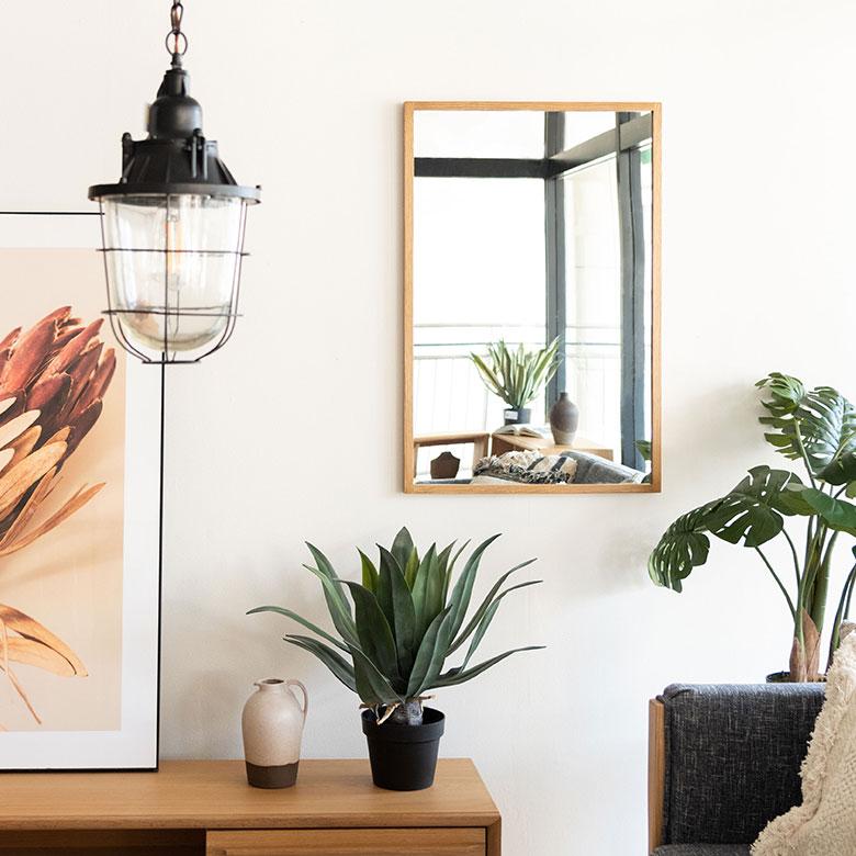 鏡 壁掛け ミラー 長方形 オーク材 ナチュラル 約 W 58cm D 3cm H 88cm ウォール 飛散防止 デコレーション おしゃれ 北欧 インテリア シンプル 西海岸風 91581 | 東谷 | 07