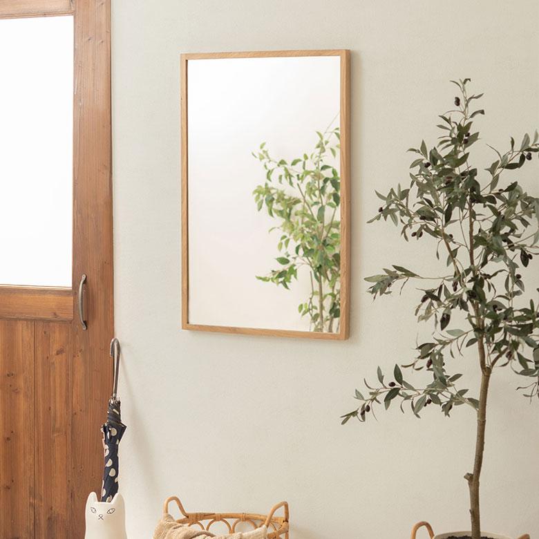 鏡 壁掛け ミラー 長方形 オーク材 ナチュラル 約 W 58cm D 3cm H 88cm ウォール 飛散防止 デコレーション おしゃれ 北欧 インテリア シンプル 西海岸風 91581 | 東谷 | 08