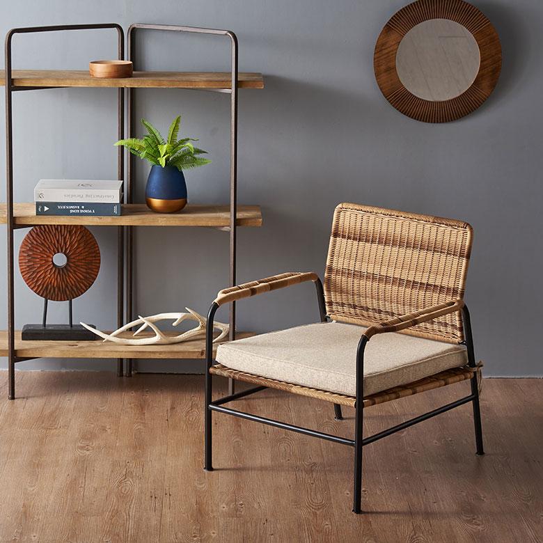 チェア パーソナル リビング ラタン風 ベージュ 座面高 30cm シンプル 家具 インテリア アーム 1人 掛け 1P 用 リゾート おしゃれ 北欧 西海岸風 91585 | 東谷 | 02