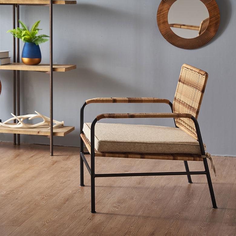 チェア パーソナル リビング ラタン風 ベージュ 座面高 30cm シンプル 家具 インテリア アーム 1人 掛け 1P 用 リゾート おしゃれ 北欧 西海岸風 91585 | 東谷 | 04