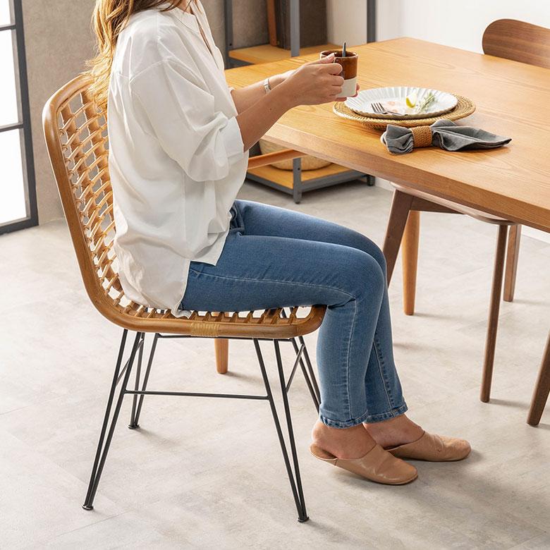 チェア ラタン ダイニング 単品 リビング 籐 ベージュ 座面高 42cm 家具 インテリア 食卓 椅子 1人 掛け 1P 用 リゾート おしゃれ 北欧 西海岸風 91589 | 東谷 | 05