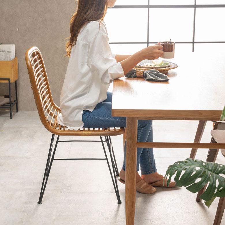 チェア ラタン ダイニング 単品 リビング 籐 ベージュ 座面高 42cm 家具 インテリア 食卓 椅子 1人 掛け 1P 用 リゾート おしゃれ 北欧 西海岸風 91589 | 東谷 | 08