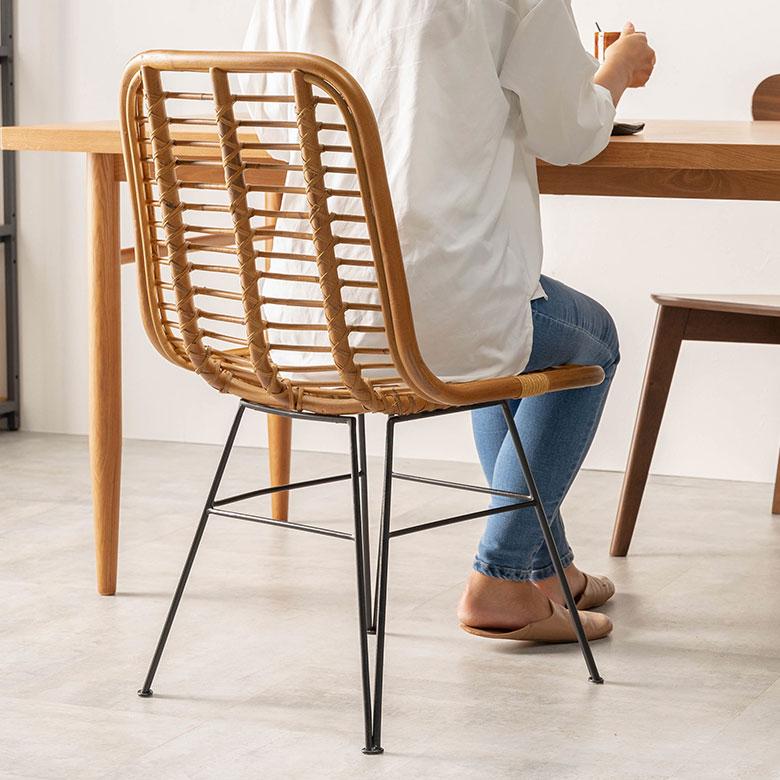 チェア ラタン ダイニング 単品 リビング 籐 ベージュ 座面高 42cm 家具 インテリア 食卓 椅子 1人 掛け 1P 用 リゾート おしゃれ 北欧 西海岸風 91589 | 東谷 | 09