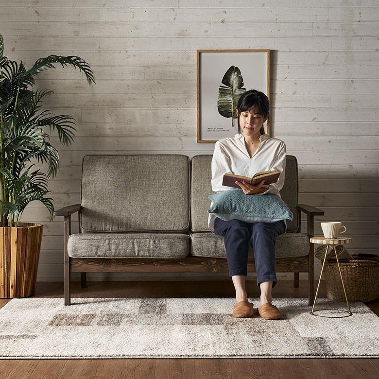 ソファ 2人 掛け 二人 2P 天然木 ウッド 木製 約 W 141cm D 75cm H 78cm ひじ掛け ファブリック リビング 北欧 おしゃれ 家具 インテリア 西海岸 91591 | 東谷 | 01